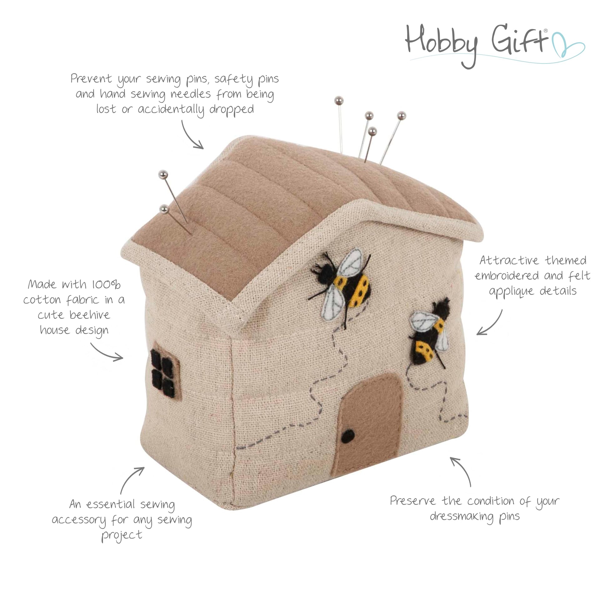 Hobby Gift Bee Sewing Gift Set with Fabric Sewing Box, Matching Pin Cushion and Tape Measure