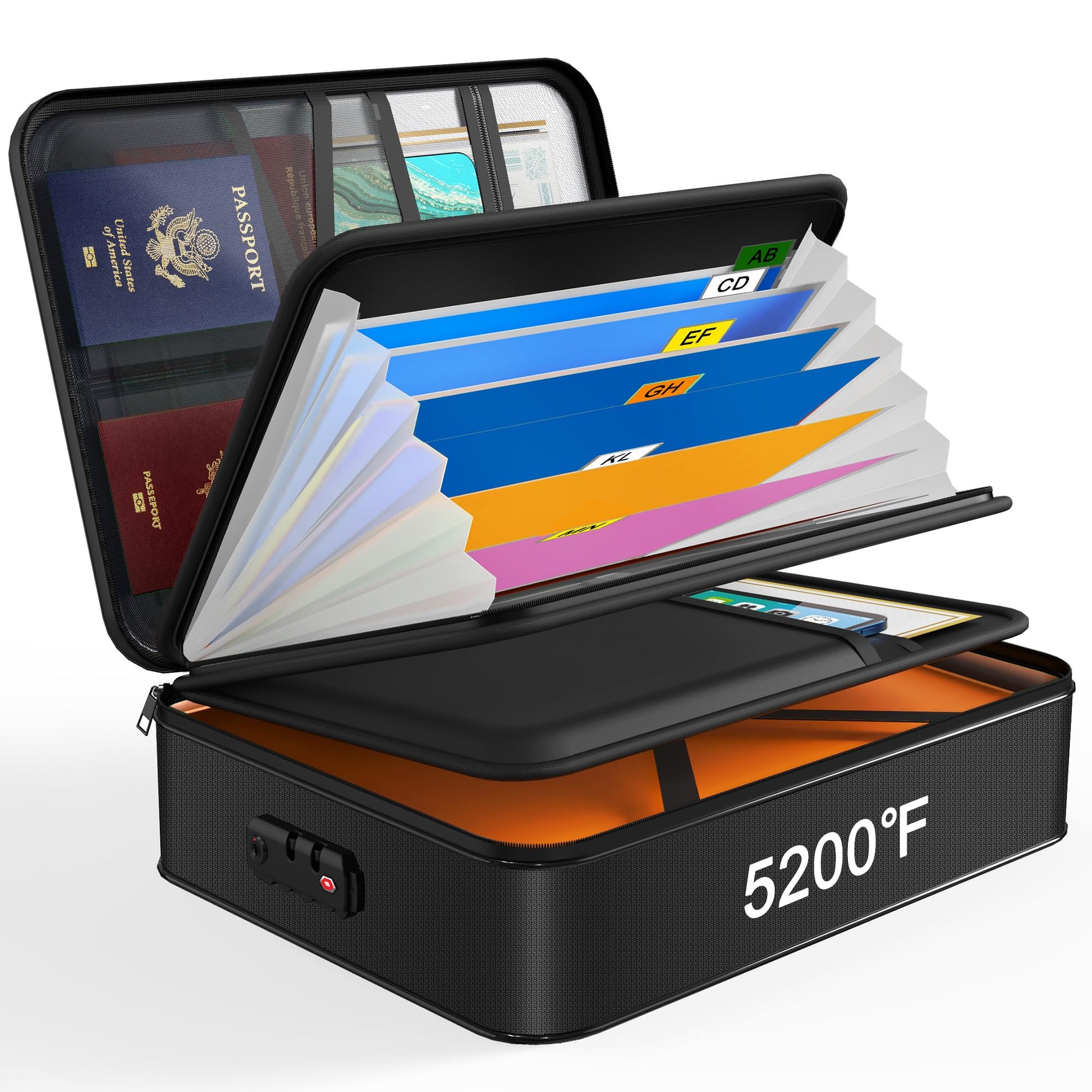 Noiposi 5200℉ Fireproof Document Box with Lock 16.1"x11.4"x4.3"