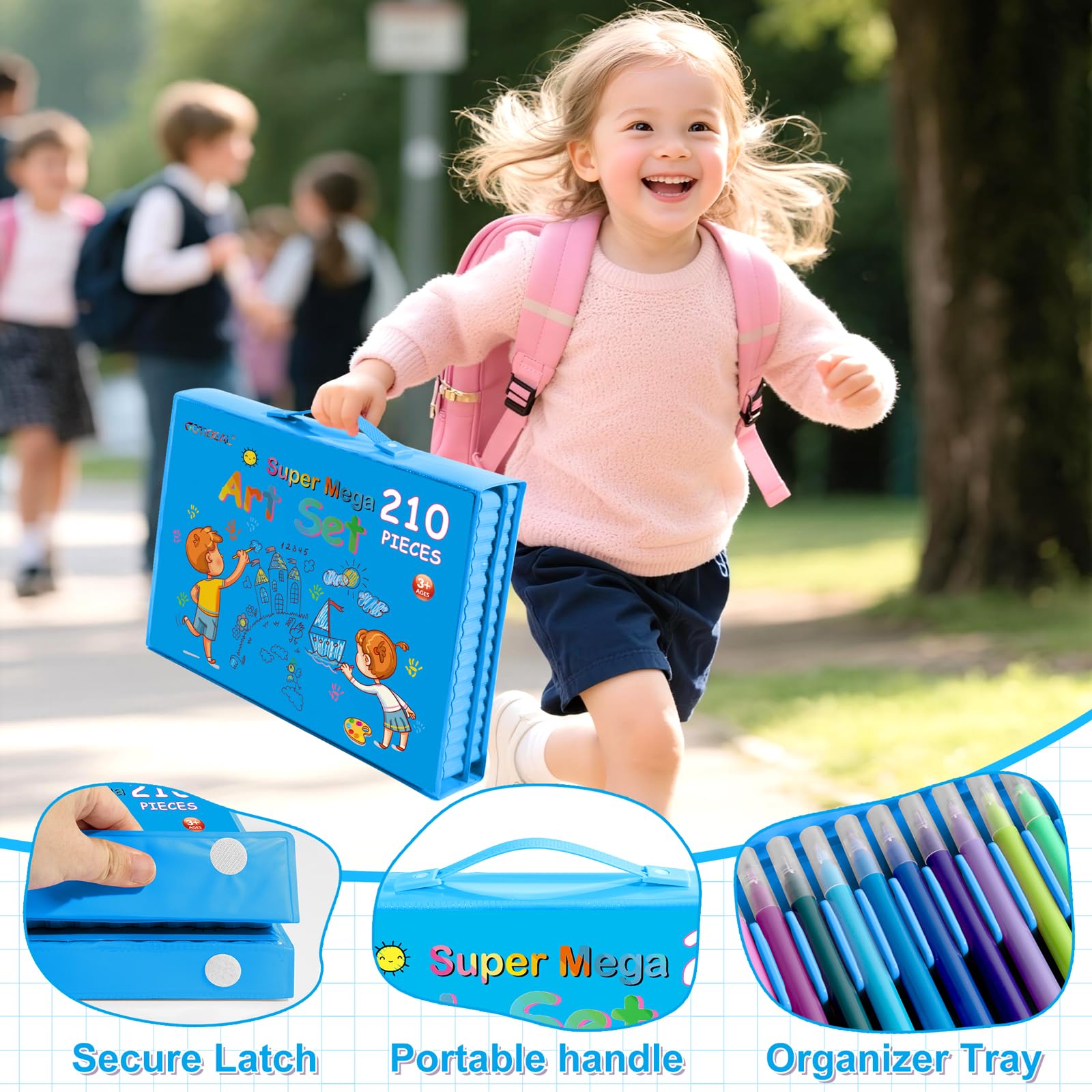 GOTIDEAL Kids Art Set,Art Supplies for Kids,210 PCS Art Kit,Blue