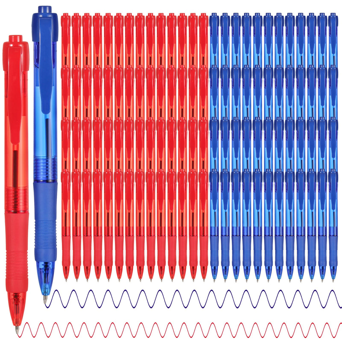 deegtran Pens Bulk, 100 Pack No Bleed Blue & Red Ink Click Pens with Soft Grip, Wholesale