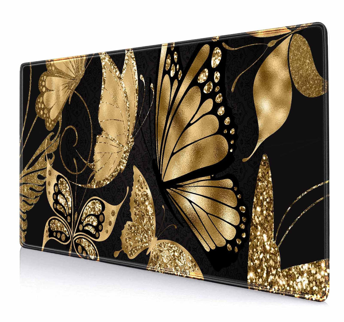 IMAYONDIA Black and Gold Desk Mat (35.4x15.7 in), XL XXL Gaming Large Mouse Pad, Non-Slip Rubber
