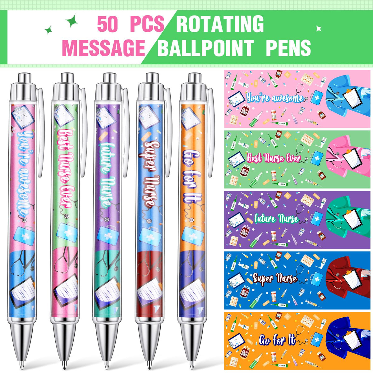 Jetec 50 Pcs Nurse Week Pens Ballpoint Bulk Cna Gift Appreciation Ink Funny Pens Set OT Month