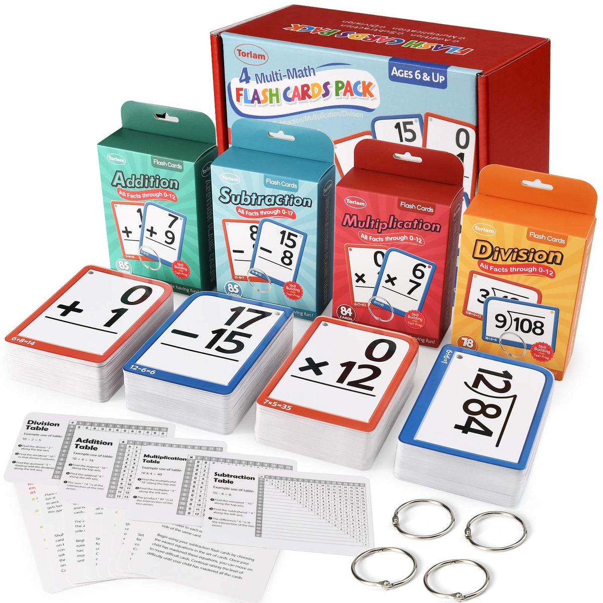 Torlam Multi Math Flash Cards for Kids Ages 4-8 - Addition, Subtraction, Multiplication, & Division