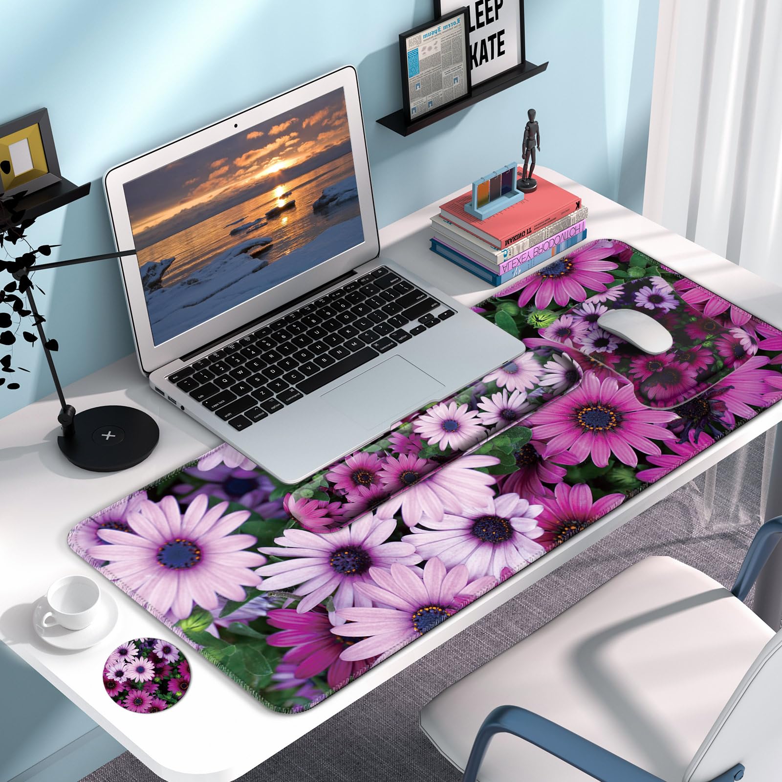 VINEBURY Desk Mat Set Keyboard and Mouse Pad with Wrist Rest Support