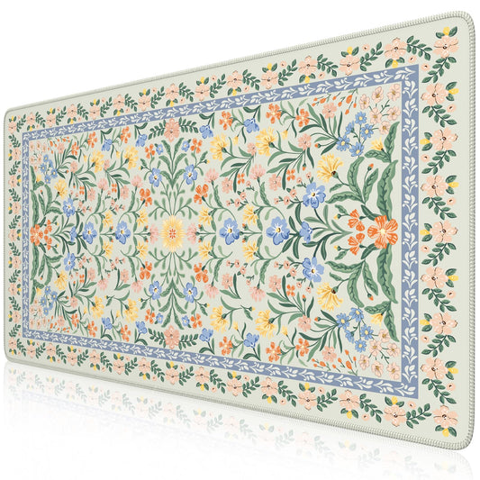 iCasso Desk Mat for Office Decor,35.4 x 15.7 in,Cute Green Floral