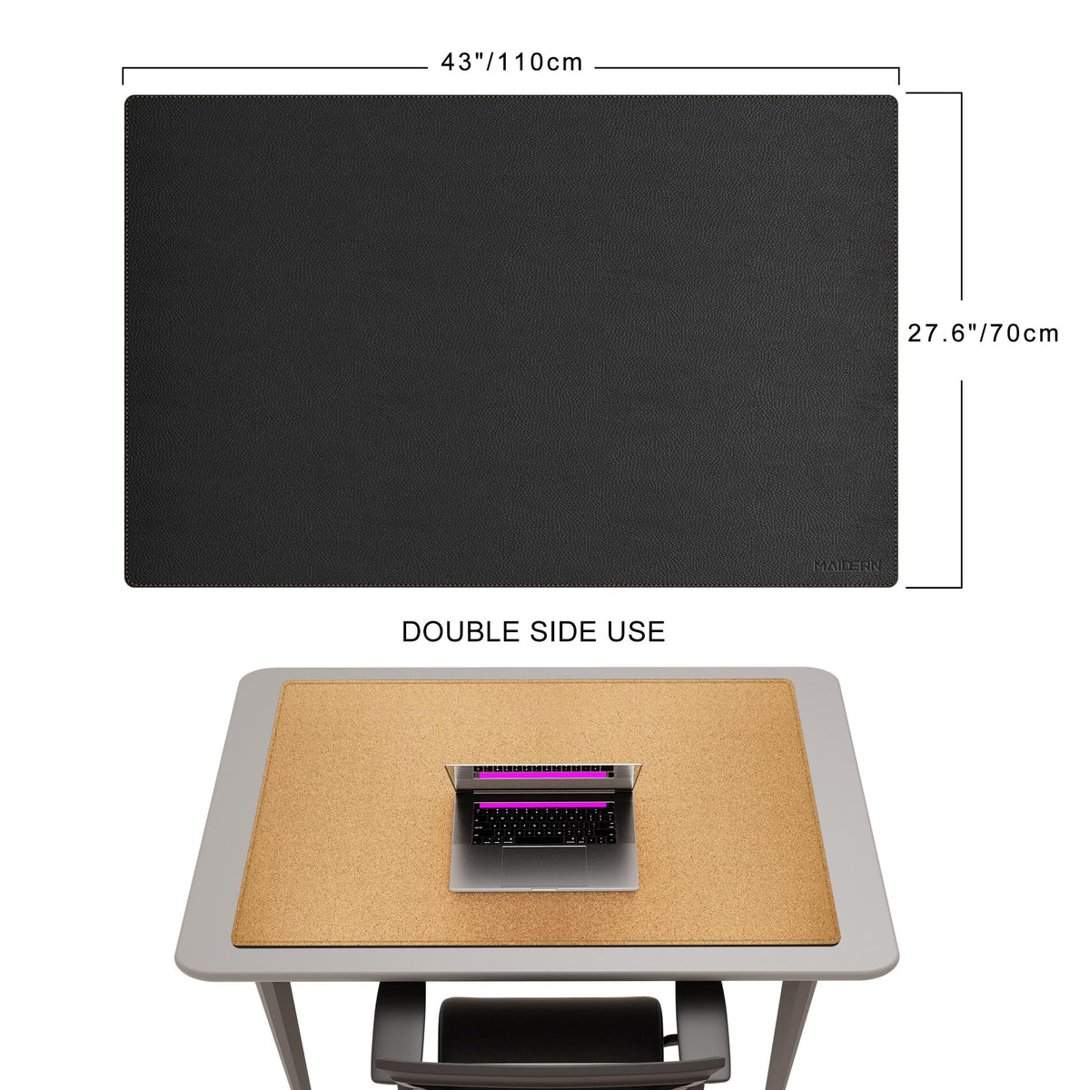 MAIDERN 43.3”x 27.5” Cork & Leather Desk Pad, Large Desk Mat (Black)
