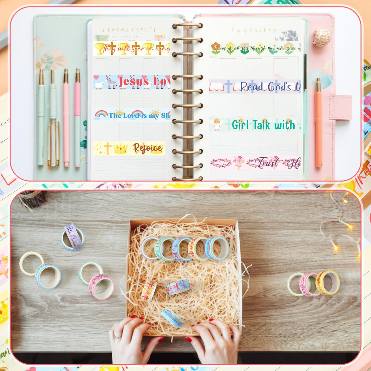 Janlaugh 24 Rolls Christian Washi Tape Gifts, Kawaii Cute Religious