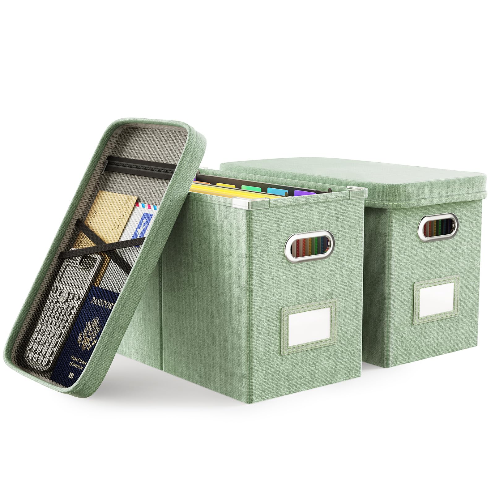 Oterri Hanging Filing File Box with Mesh Pocket, File Organizer Box with Lid, Collapsible Document