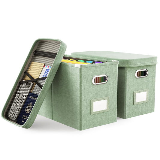 Oterri Hanging Filing File Box with Mesh Pocket, File Organizer Box with Lid, Collapsible Document