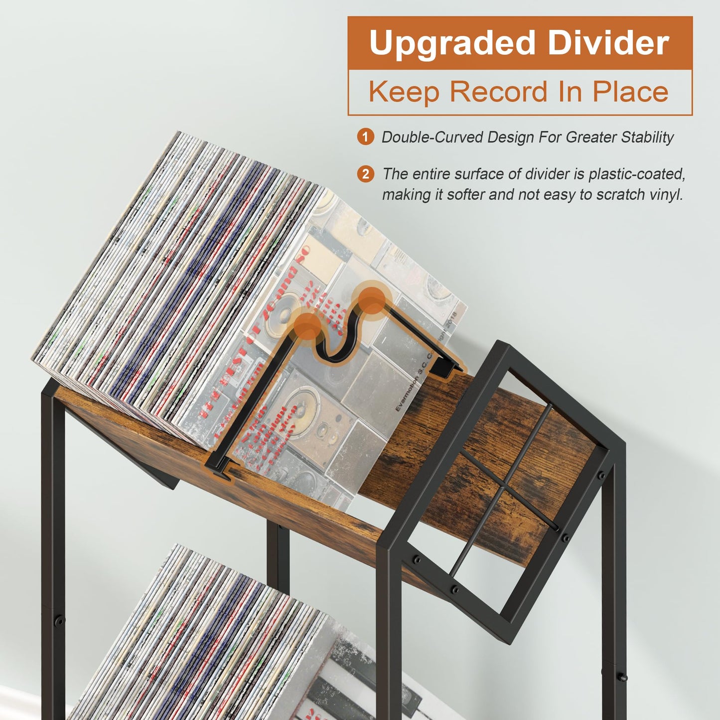 RUILALIFE 2-Tier-Vinyl-Record-Storage-Holder With Dividers, Metal Album storage for vinyl records