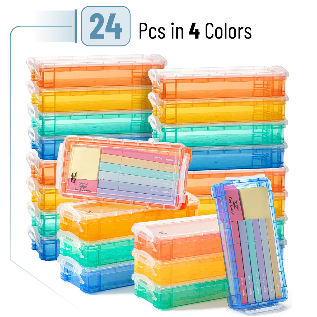 Mr. Pen- Plastic Pencil Case Box Bulk, 24 Pack
