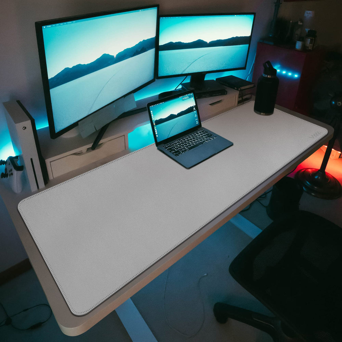 Desk Mat on top of Desks, Vyaaa 63" x 23.6" PU Leather Desk Mat, Large Desk Blotter Pad for Office