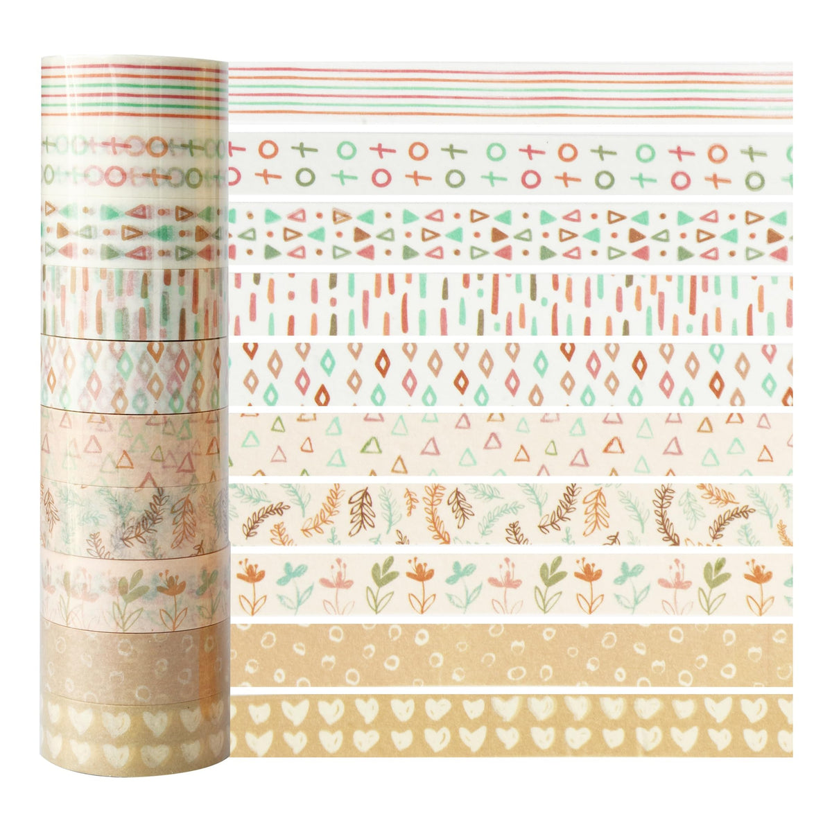 YUBX Boho Washi Tape Set 10 Rolls Cute Masking Graphic Floral Pattern Decorative Tapes for Arts