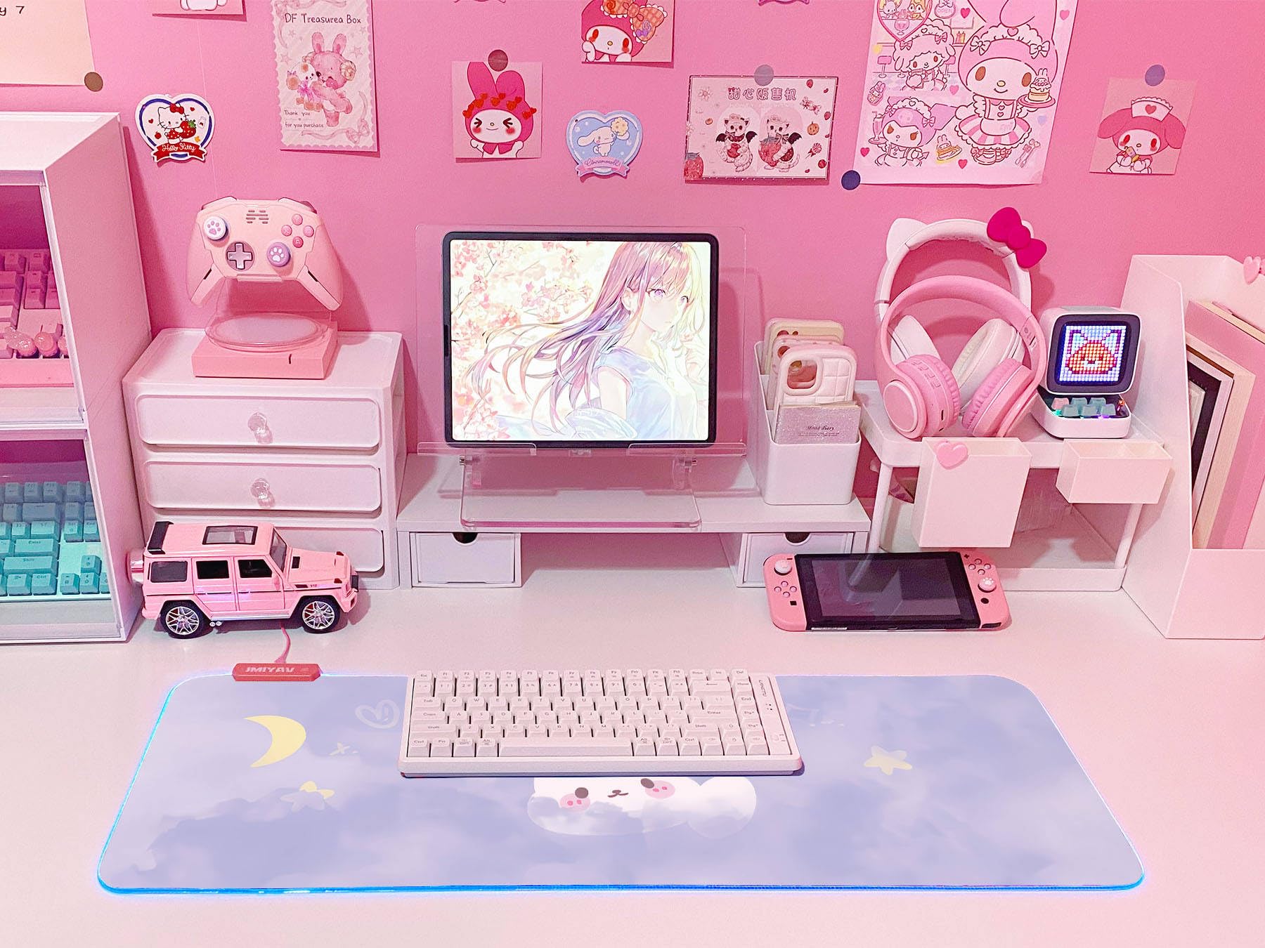 JMIYAV Pink RGB Gaming Mouse Pad Kawaii Mouse Mat 31.5x12 Inch PC XL Large Extended Glowing Led