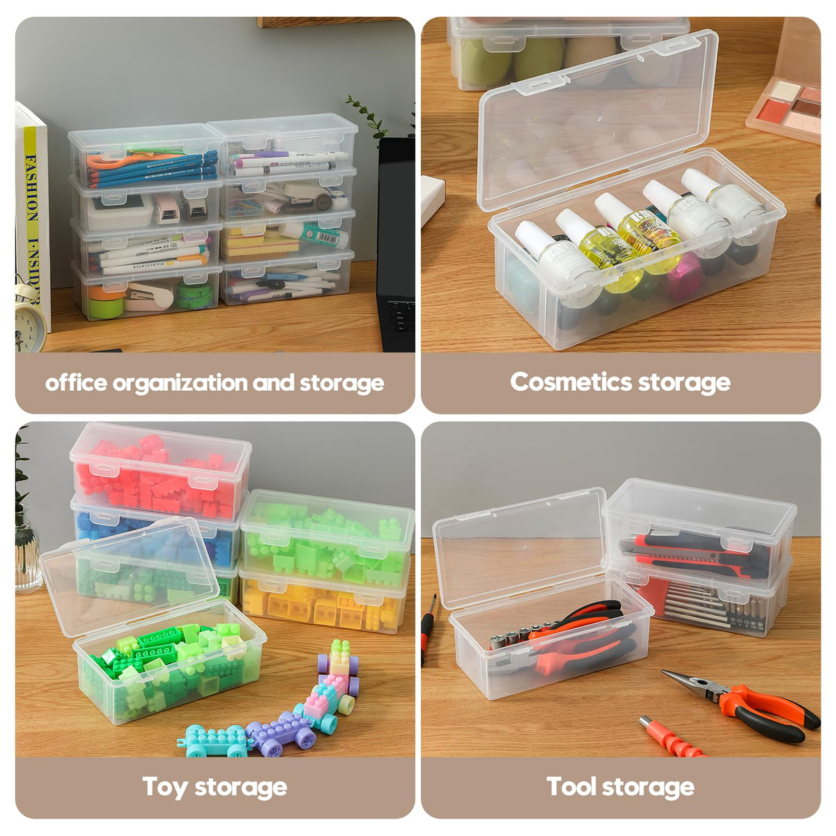 Swuj 8 Pack Large Clear Pencil Box, Stackable Snap-Lid Plastic Pencil Case