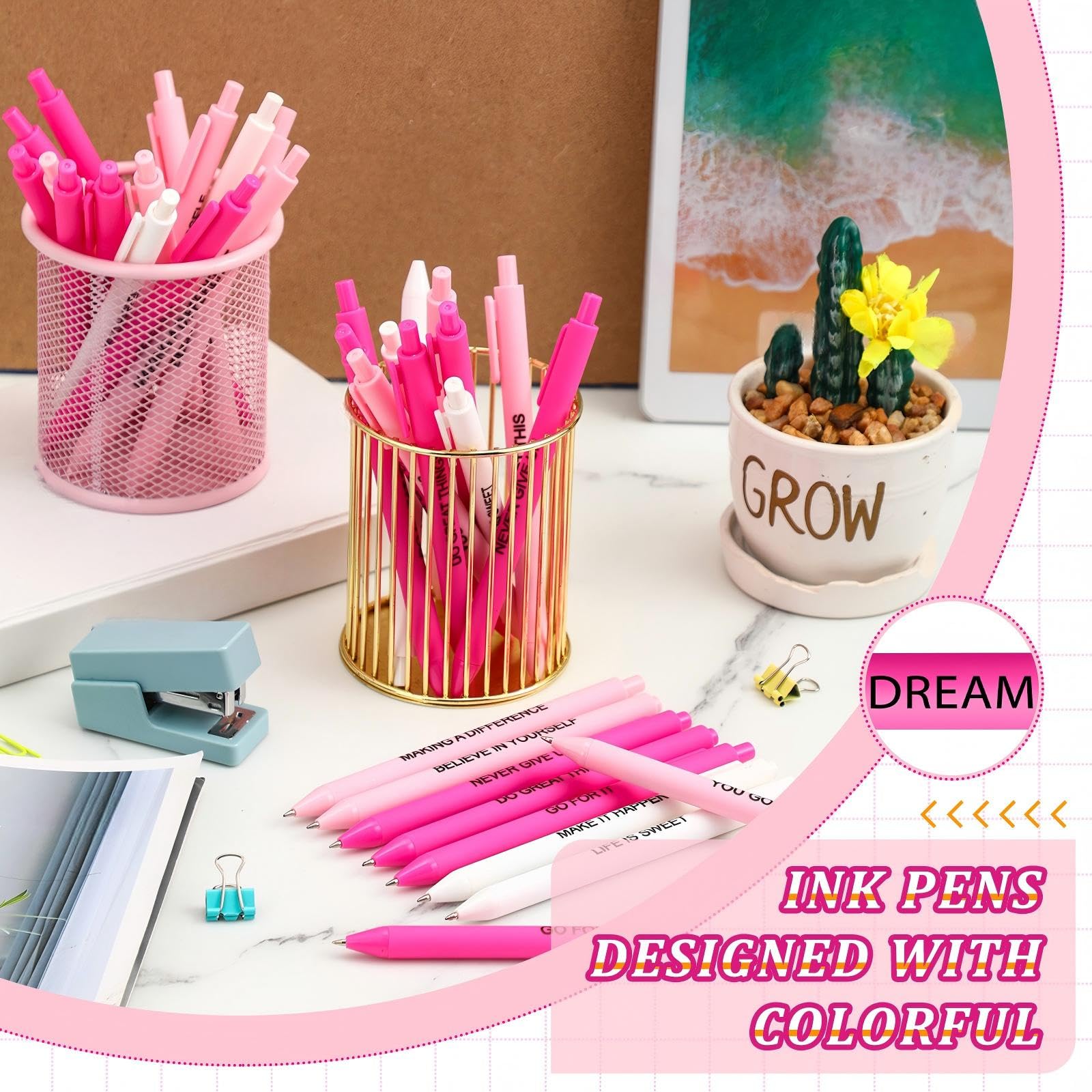 Crtiin 50 Pcs Inspirational Pens Bulk Powder Colors, Motivational