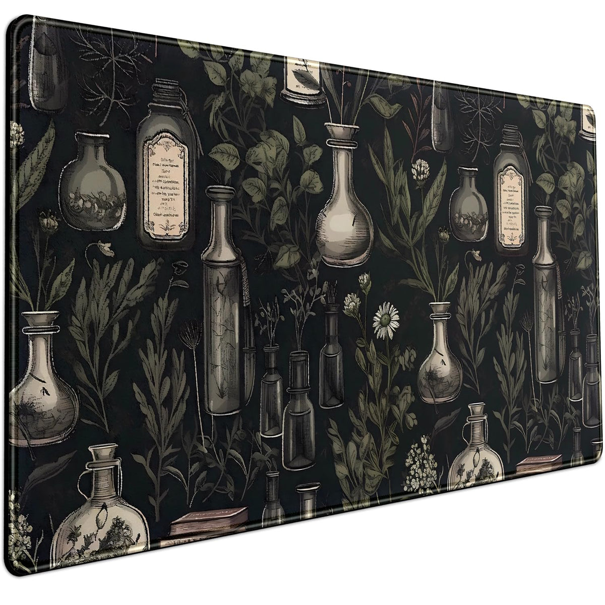Black Aesthetic Desk Mat - Vintage Large Gaming Flower Mouse Pad XXL Plant Wildflower Mousepad