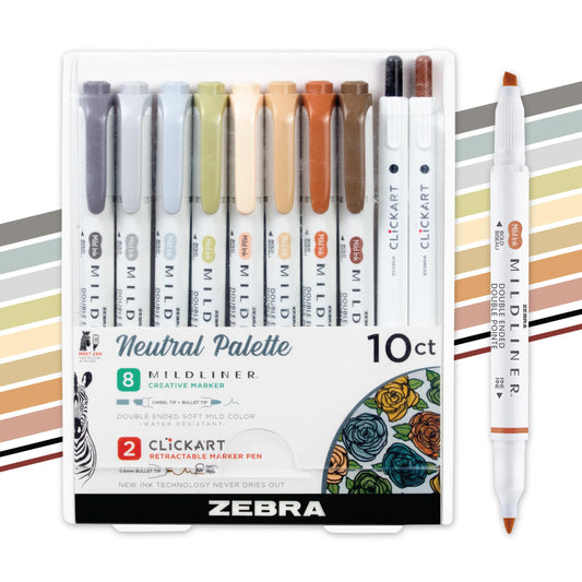 Zebra Pen MILDLINER No Bleed Highlighter, Neutral Vintage, Dual Tip, 10-Pk