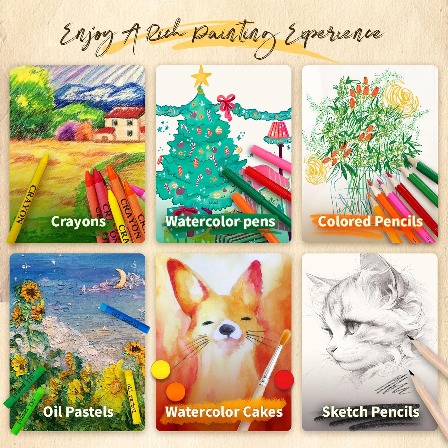 Okiki Art Supplies Kit for Kids Ages 5-12, 184-Pack Art Case Coloring Set, Drawing Kits with Gifts