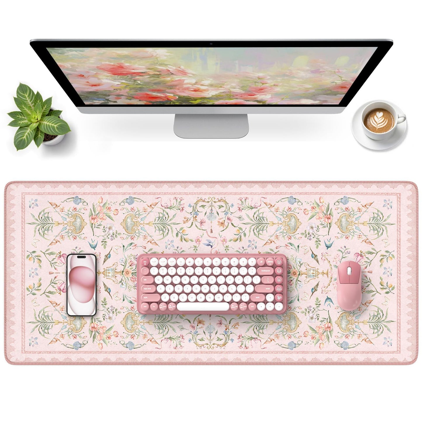 HAOCOO Pink Desk Cover Mat, 35.4" x 15.7" Computer Mat for Home Accessories