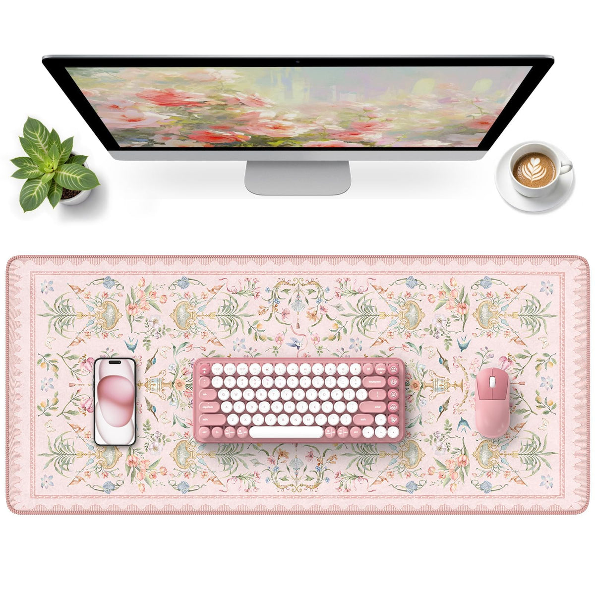 HAOCOO Pink Desk Cover Mat, 35.4" x 15.7" Computer Mat for Home Accessories