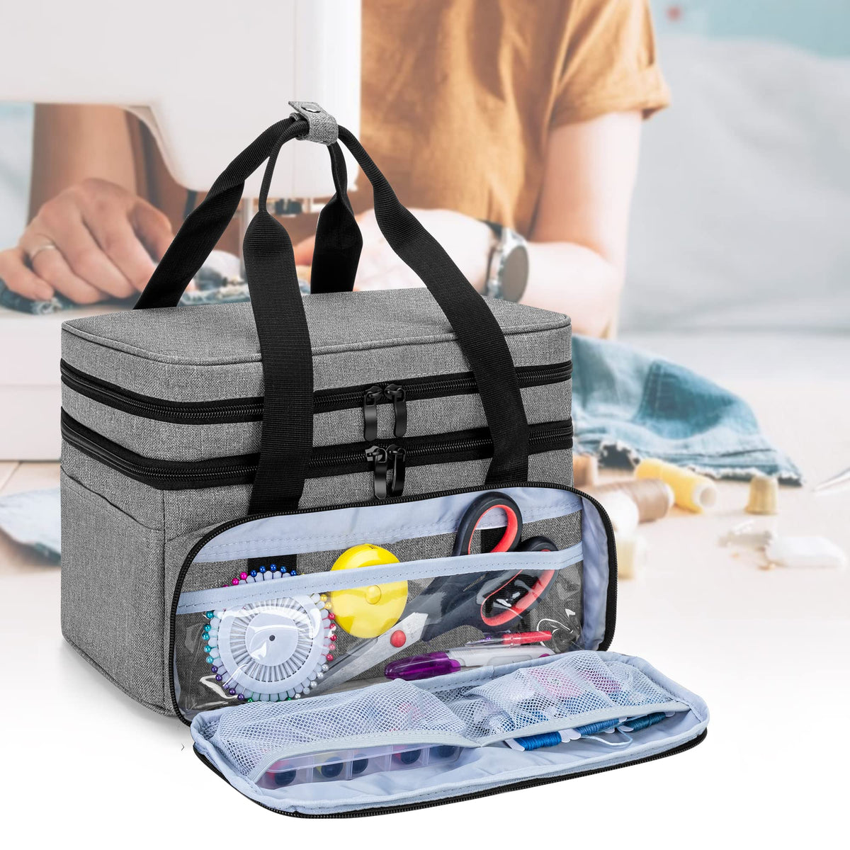 BAFASO Double Layer Sewing Accessories Organizer, Gray