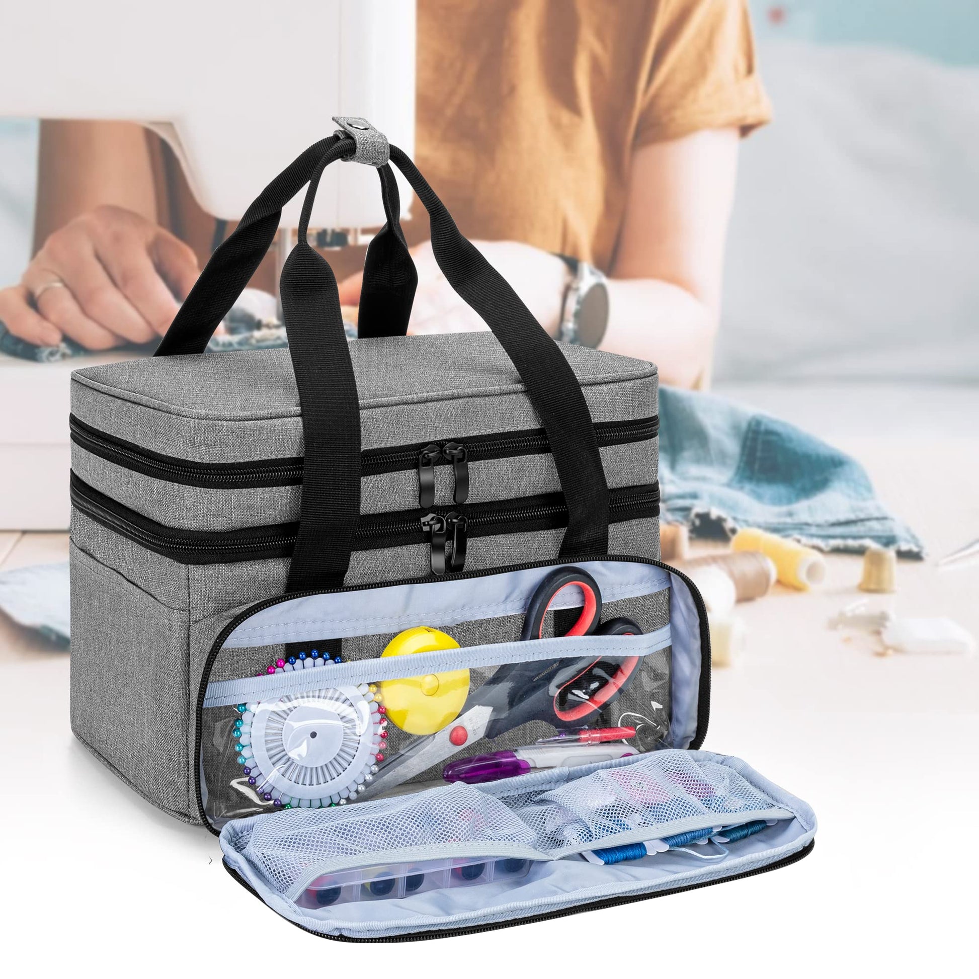 BAFASO Double Layer Sewing Accessories Organizer, Gray