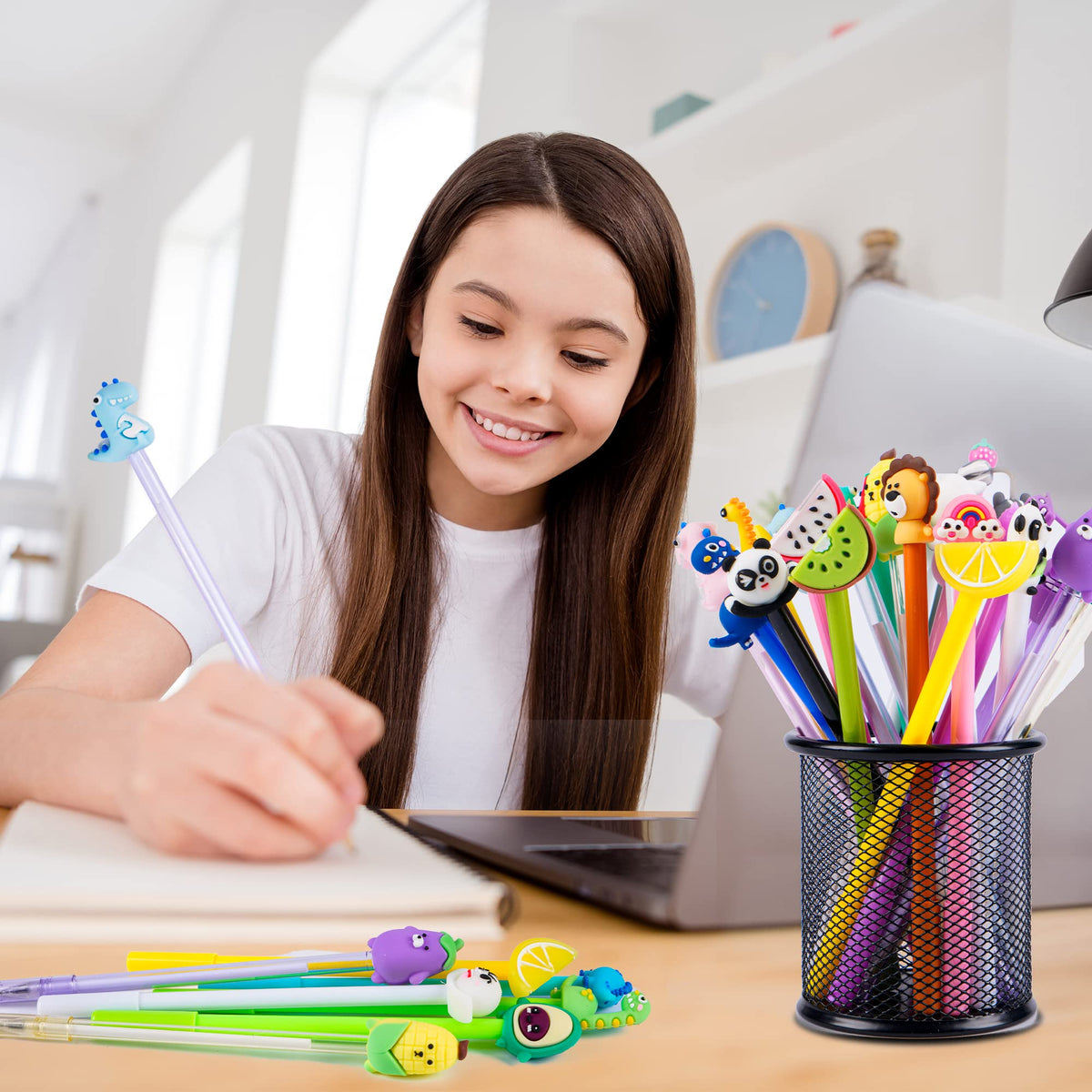 SAIWEILAI ONLINE 100 Pieces Kawaii Pens Cartoon Fun Pens Cute Animal Dinosaur Pen Black Gel Ink