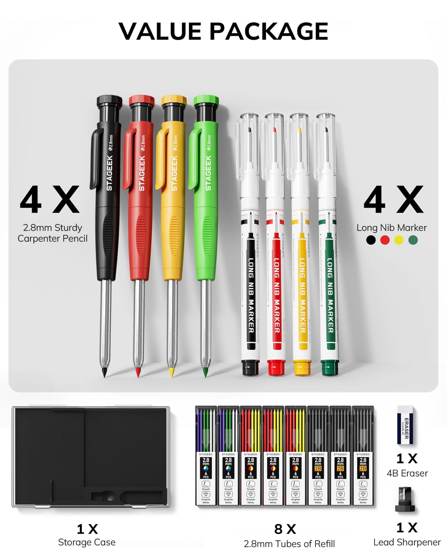 STAGEEK 4PCS Mechanical Carpenter Pencil Set, Deep Hole, Woodworking