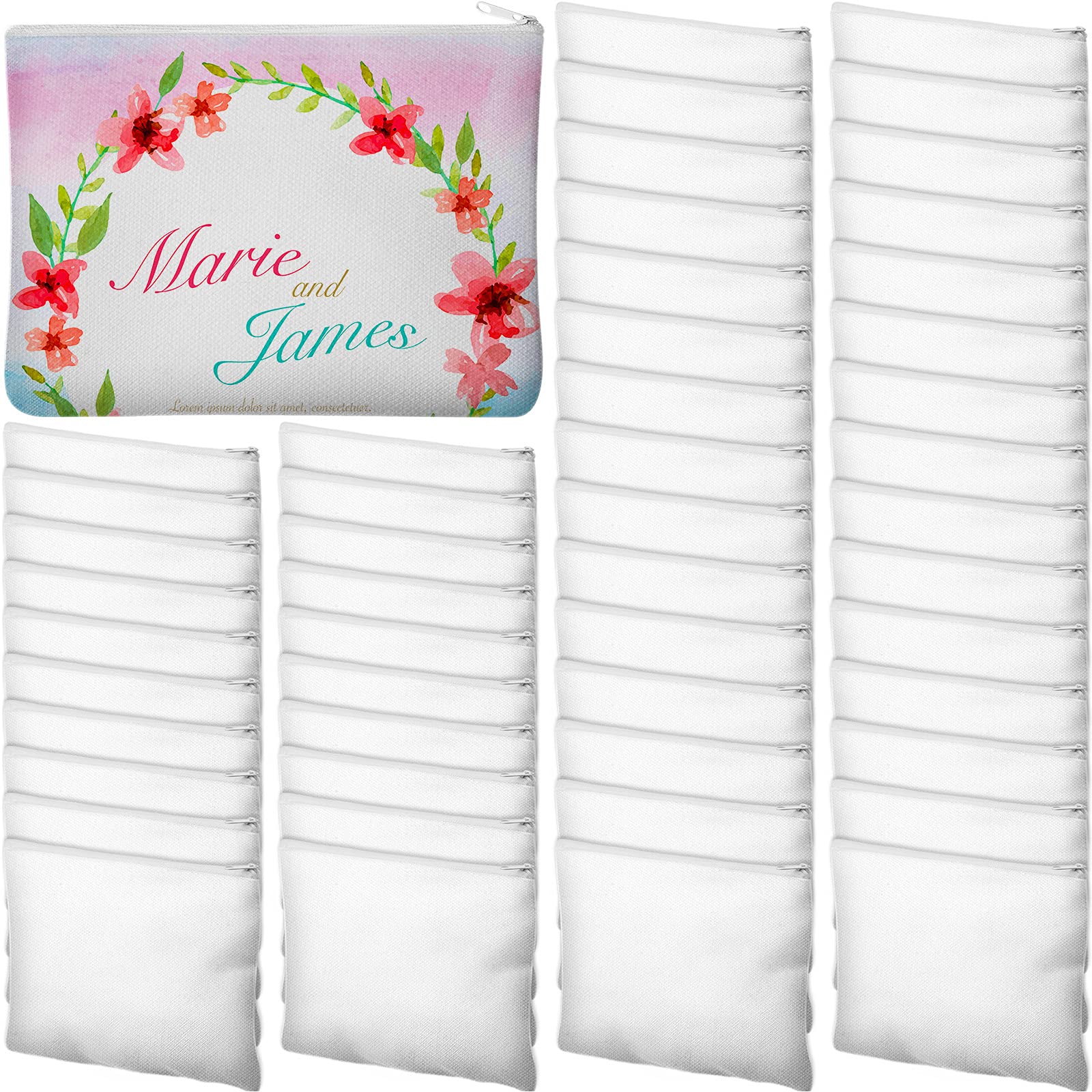 Frienda 50 Pcs Sublimation Blank Canvas Makeup Bags Bulk DIY Heat Transfer Canvas Pen Case Pencil