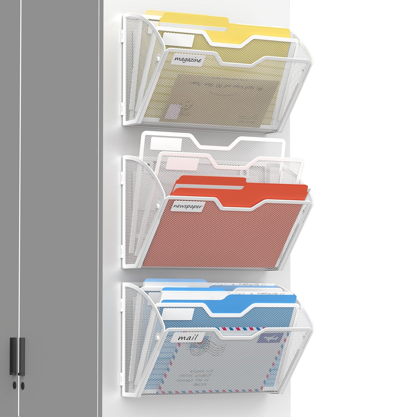 Docnest 3 Pack 3 Tier Dual-Mount Magnetic Mesh File Holders, Wall Organizer