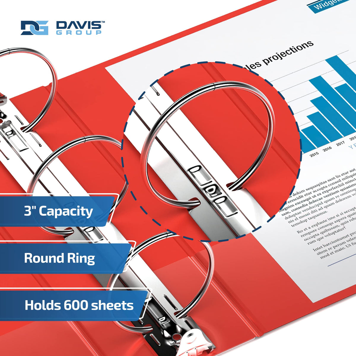 Easyview 3-Ring Binder, Clear-View Cover, 3" Round Rings, Red, 6 Pack