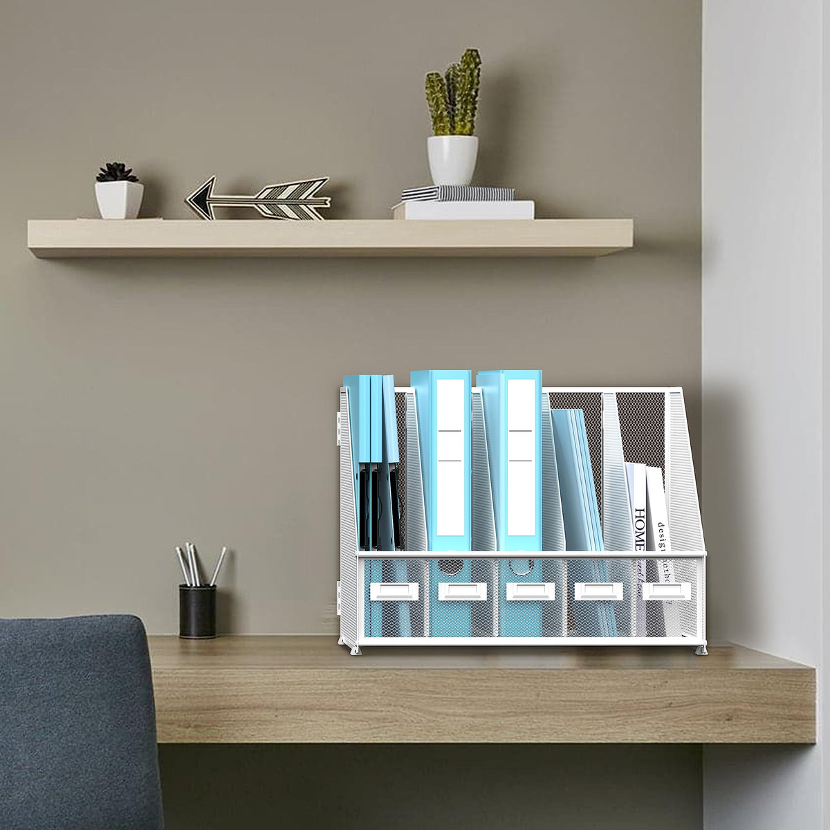 SUPEASY Desk Organizers Metal Desk Magazine File Holder with 5 Vertical Compartments Rack File