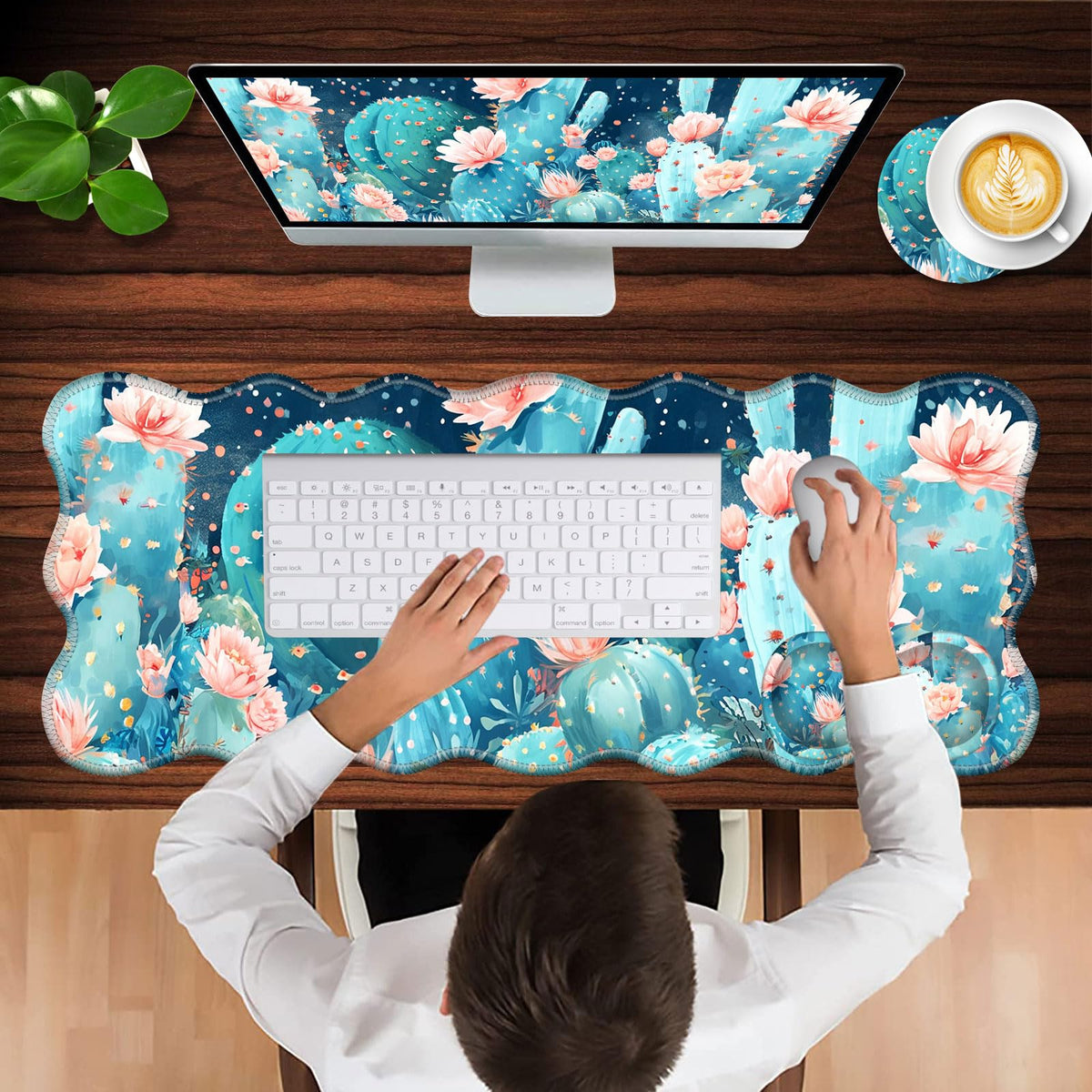 CICPLKSE Mouse Pad with Wrist Support + Desk Mat + Coaster 3 in 1 Set, XL Large Gaming Mousepad