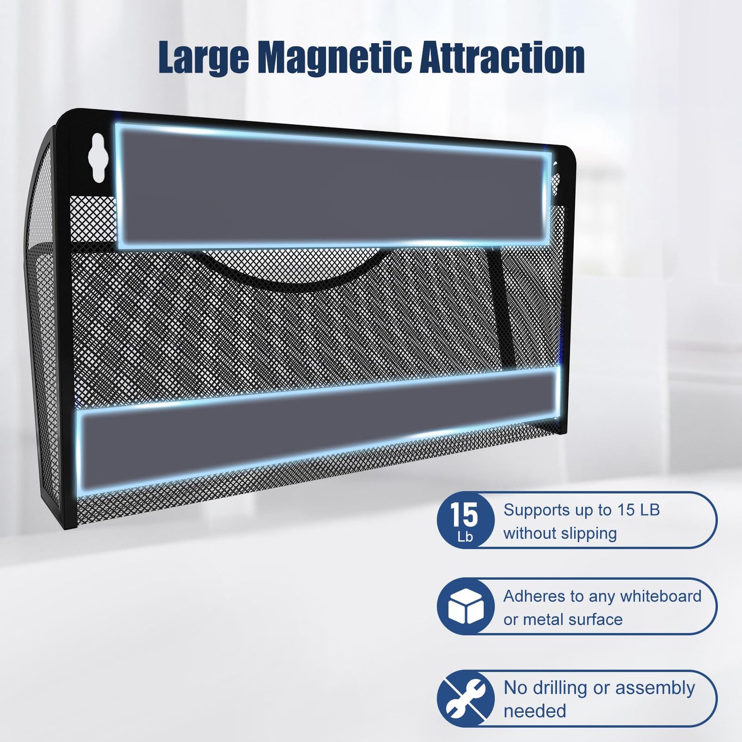 LQPAFZ Magnetic File Holder 2 Pockets File Folder Organizer, Office Hanging Magazine Rack for