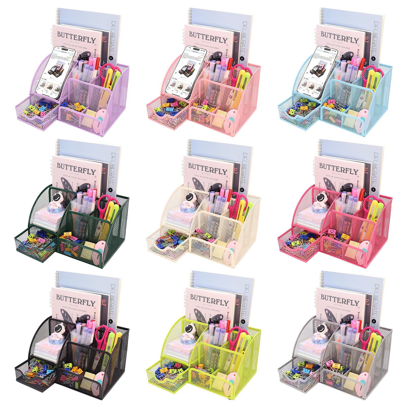 Boutilon Mesh Desk Organizer Desktop Office Supplies Stationary Organizer with 6 Compartments and 1