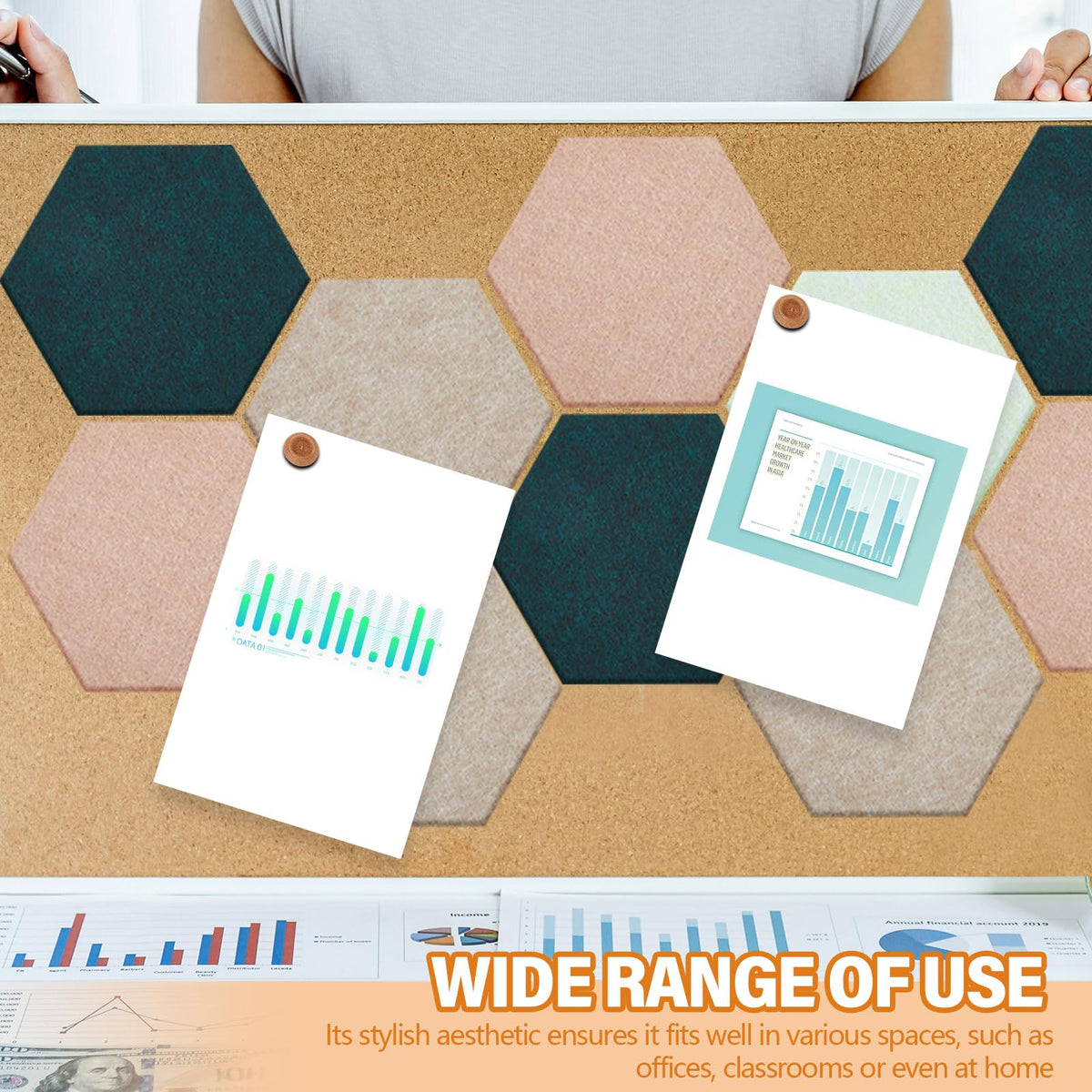6.7 x 5.9 in 16 Pcs Hexagon Cork Board Tiles, Felt Pin Boards, Green
