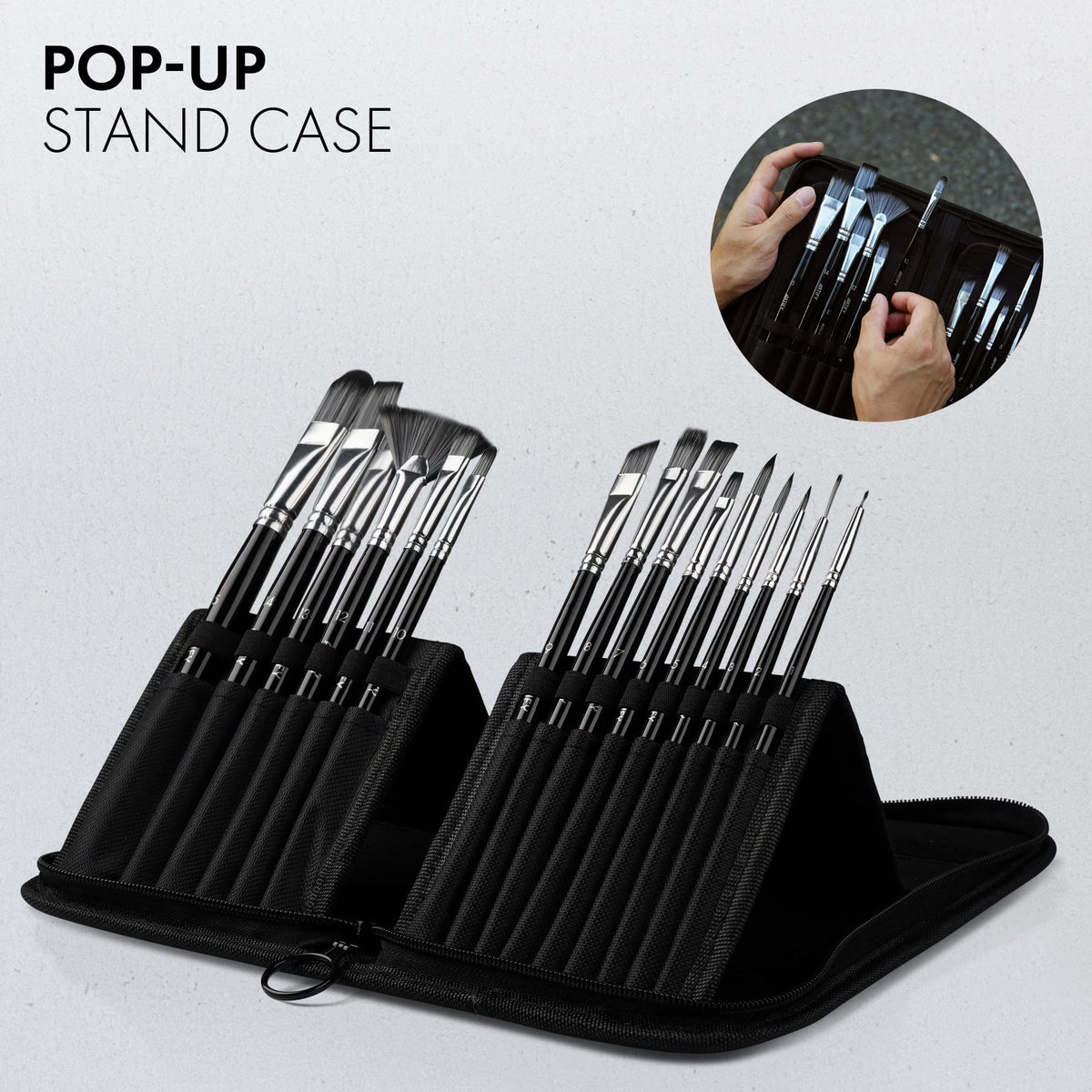 18 Piece Paint Brush Set, ARTIFY 15 Acrylic Paint Brushes, Palette Knife, and 2 Sponges