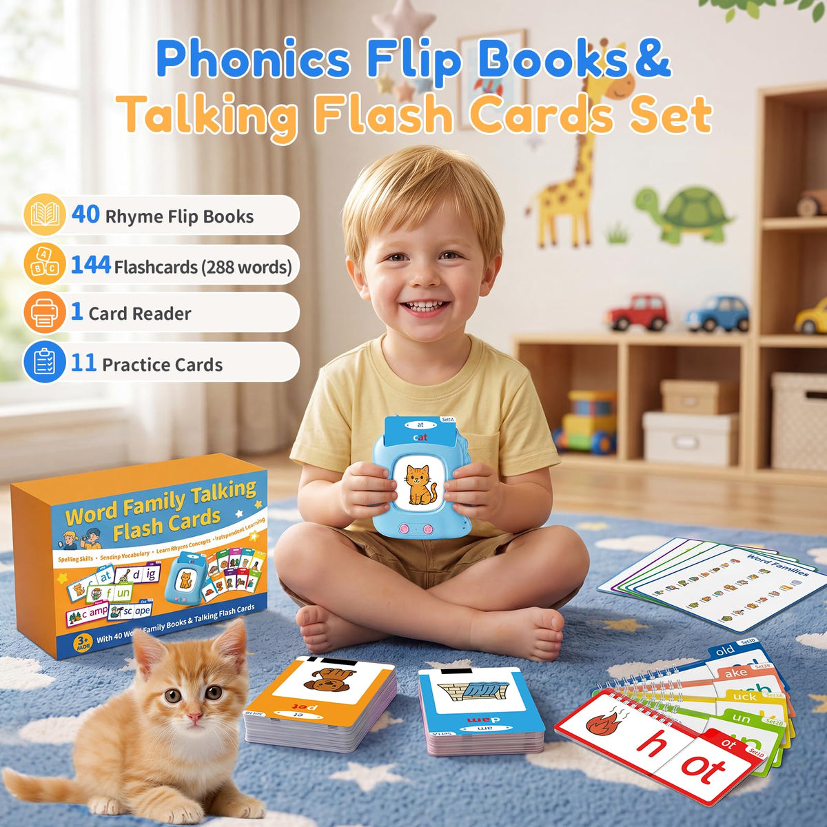 Sinoome Phonics Flip Book & Talking Flash Cards, Word Family Build Book Set
