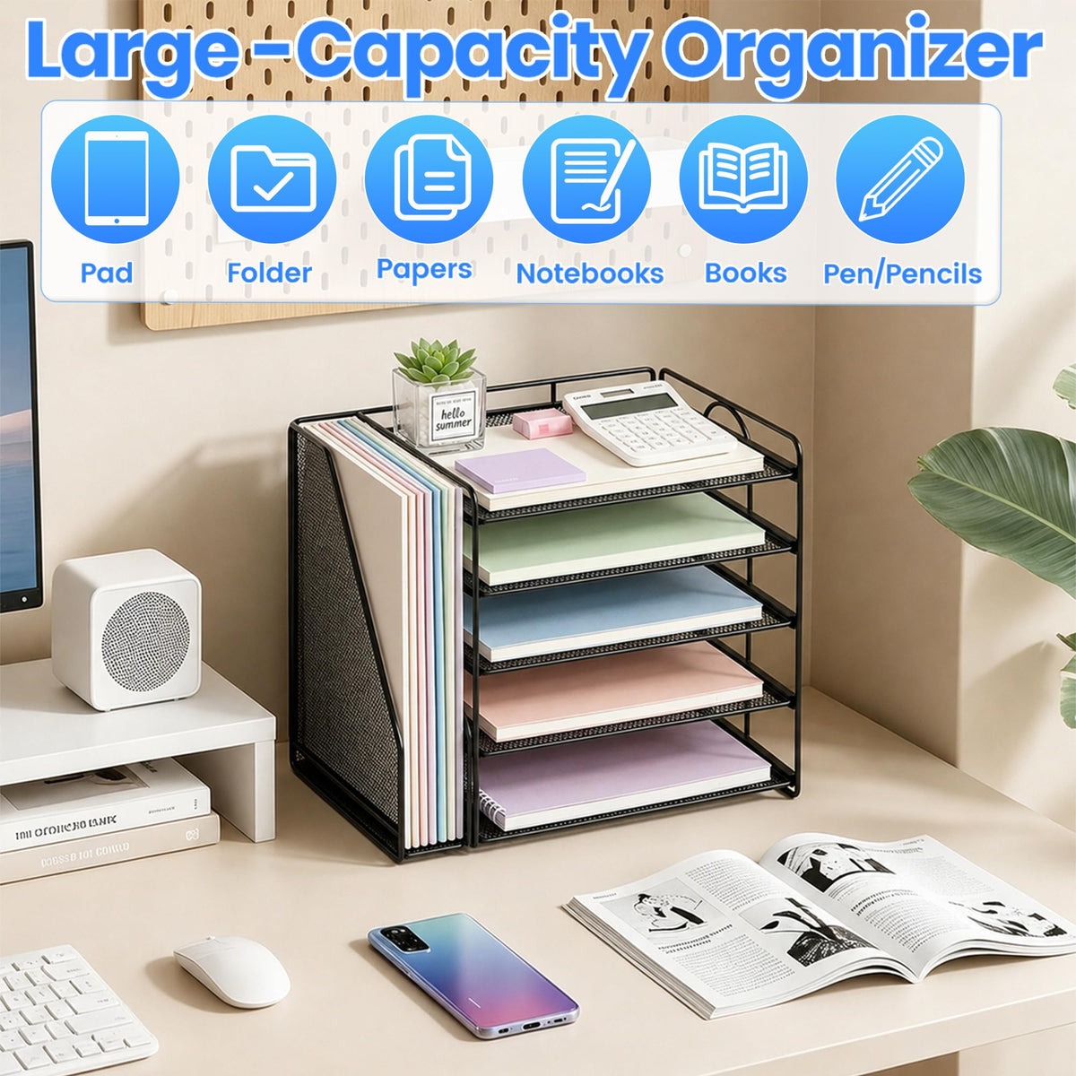 OPNICE Desk Organizer, 5-Tier Paper Organizer Letter Tray, Black