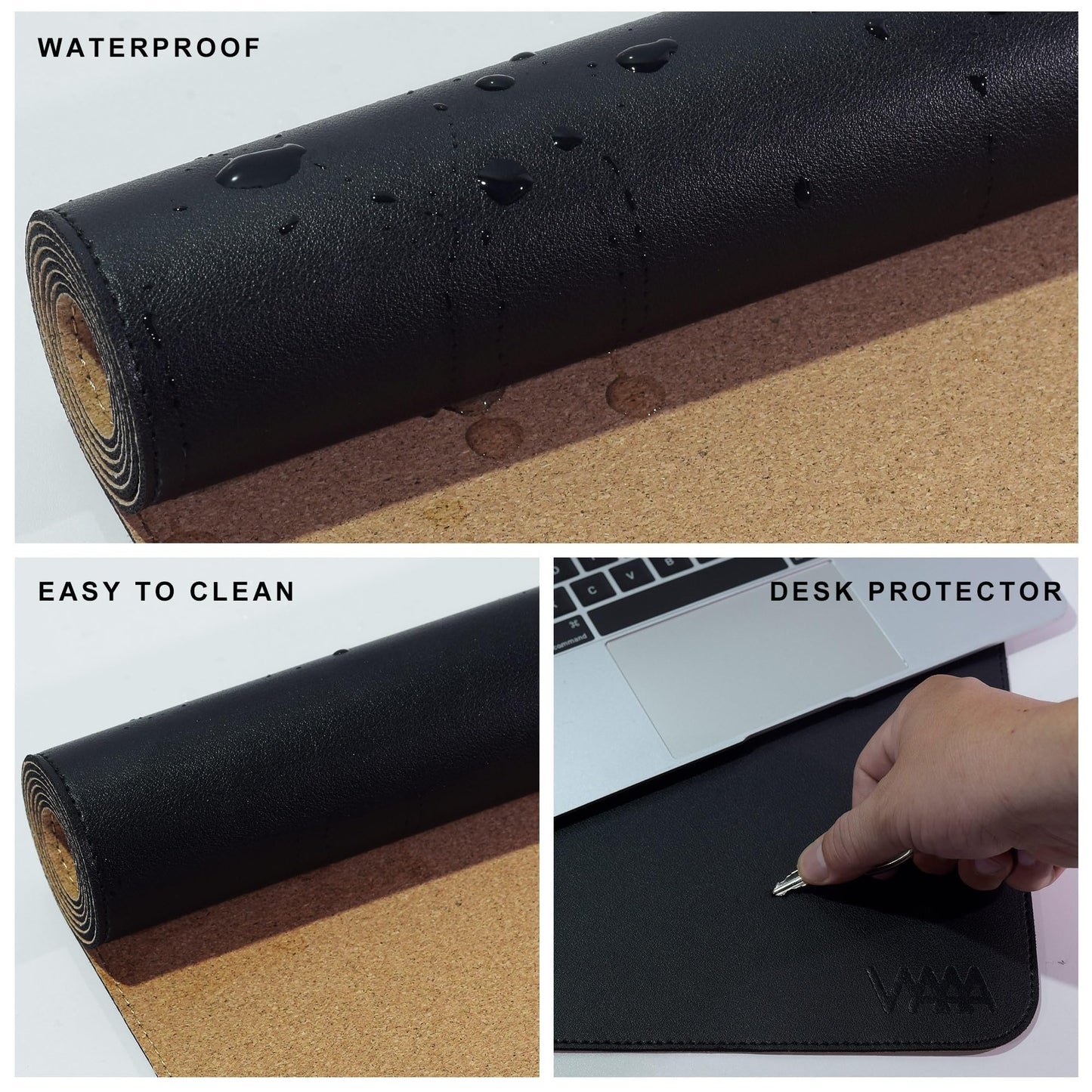 Vyaaa Cork & Leather Desk Mat, 47" x 16" Double-Sided Desk Pad, Black