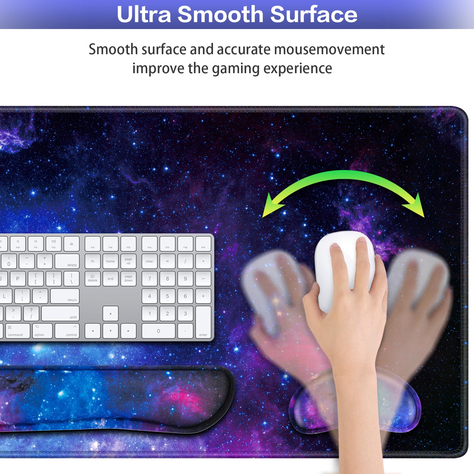 Mouse Pad Galaxy with Wrist Rest, 4-in-1 Large Mousepad Keyboard