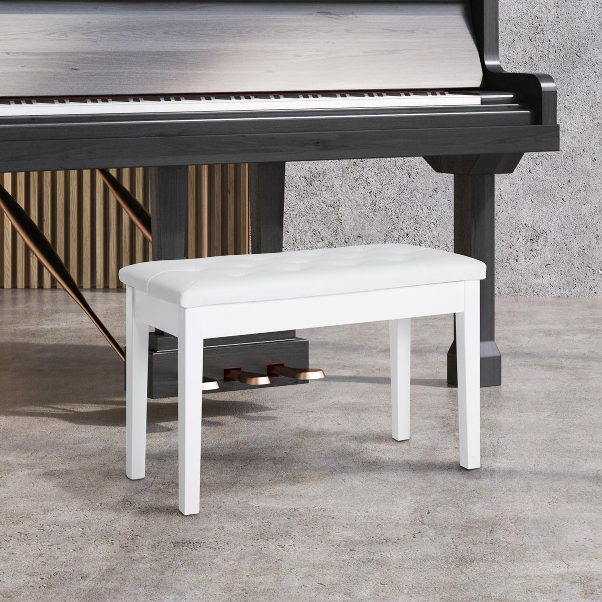 HOMCOM Piano Bench with Faux Leather Padded Cushion, White