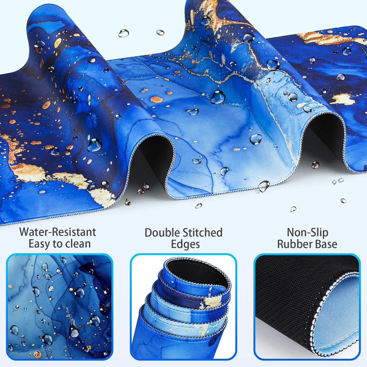 Desk Mat Blue, Large Gaming Mouse Pad with Wrist Rest, 4in1 XXL
