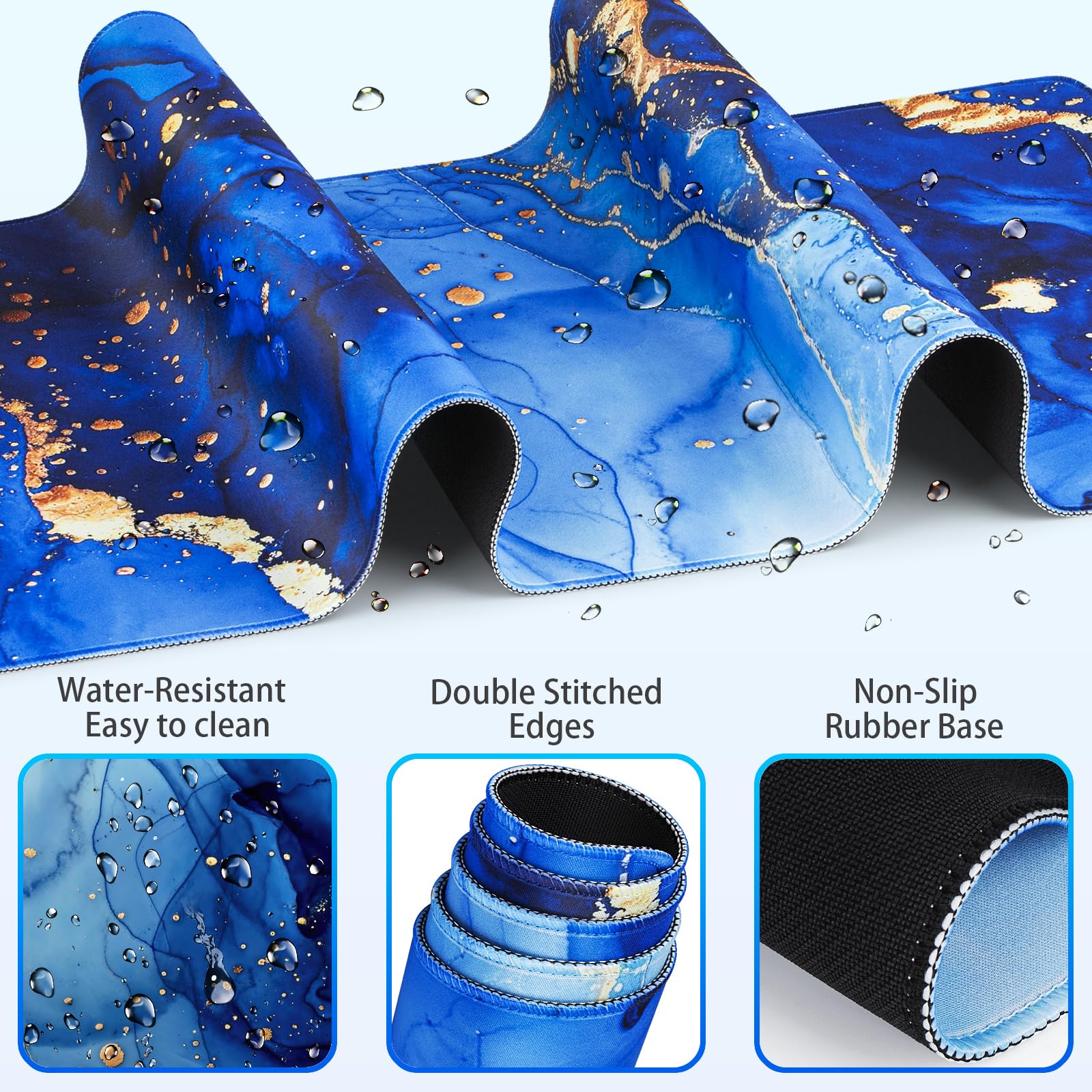 Desk Mat Blue, Large Gaming Mouse Pad with Wrist Rest, 4in1 XXL