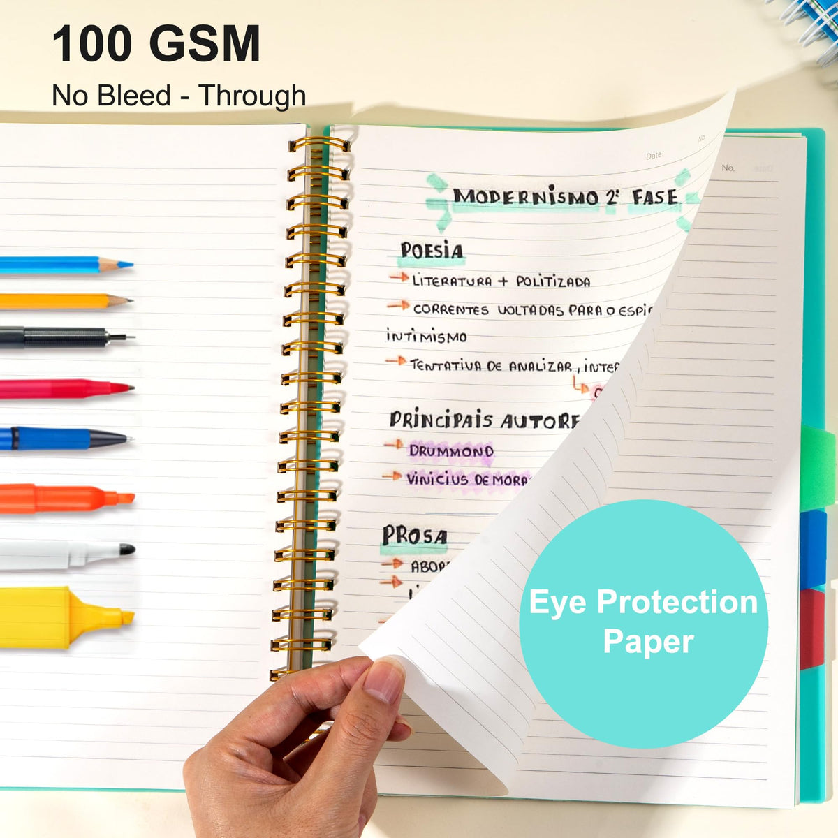 Yoment 5 Subject Notebook 8.5 x 11 Large Spiral Notebook with Dividers