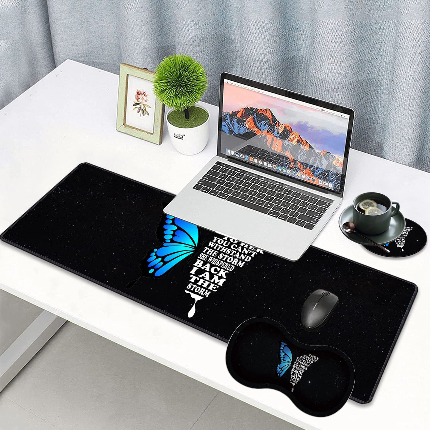 3 Piece Mouse Pad Set with Stitched Edge Large Anti-Slip Mouse Pad Desk Pad Keyboard Pad + Wrist