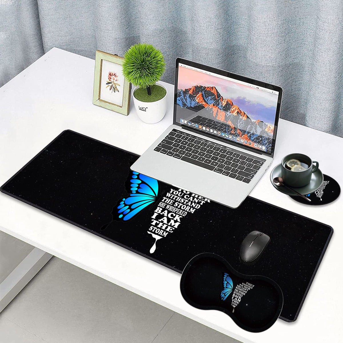 3 Piece Mouse Pad Set with Stitched Edge Large Anti-Slip Mouse Pad Desk Pad Keyboard Pad + Wrist