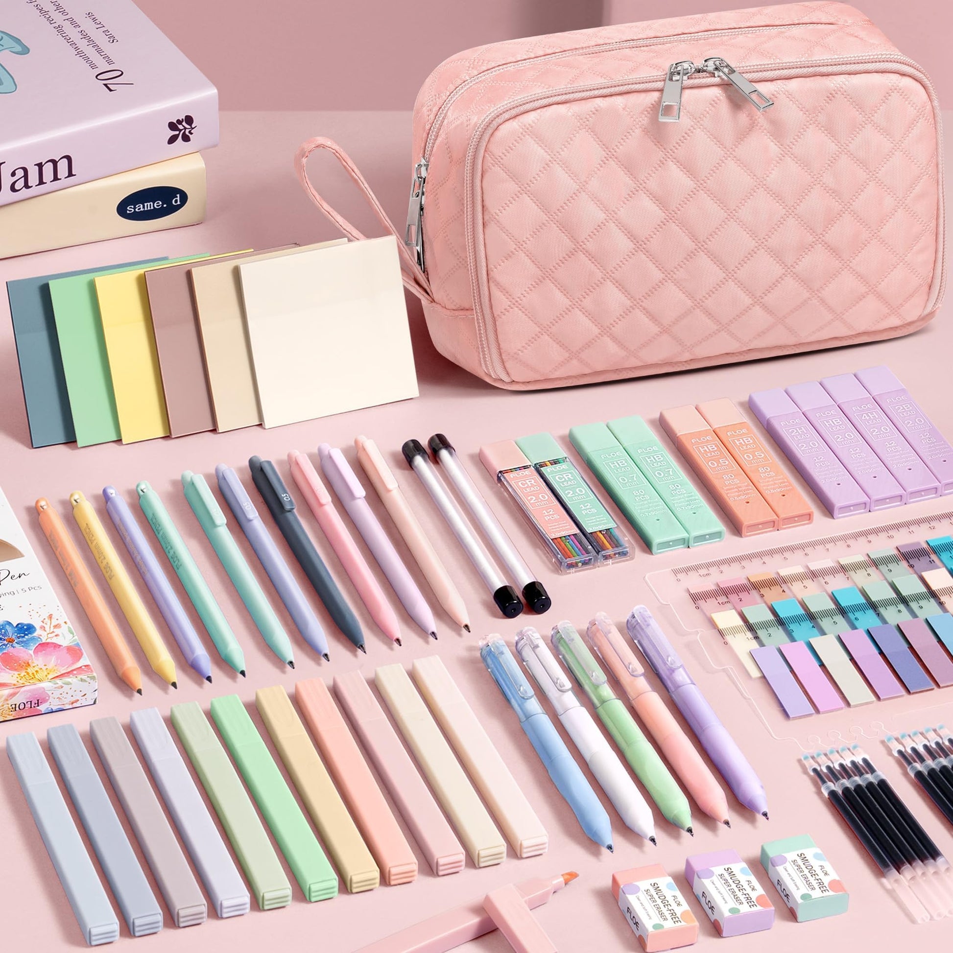 62PCS Aesthetic Back to School Supplies w/ Cute Pencil Case Stationary Set