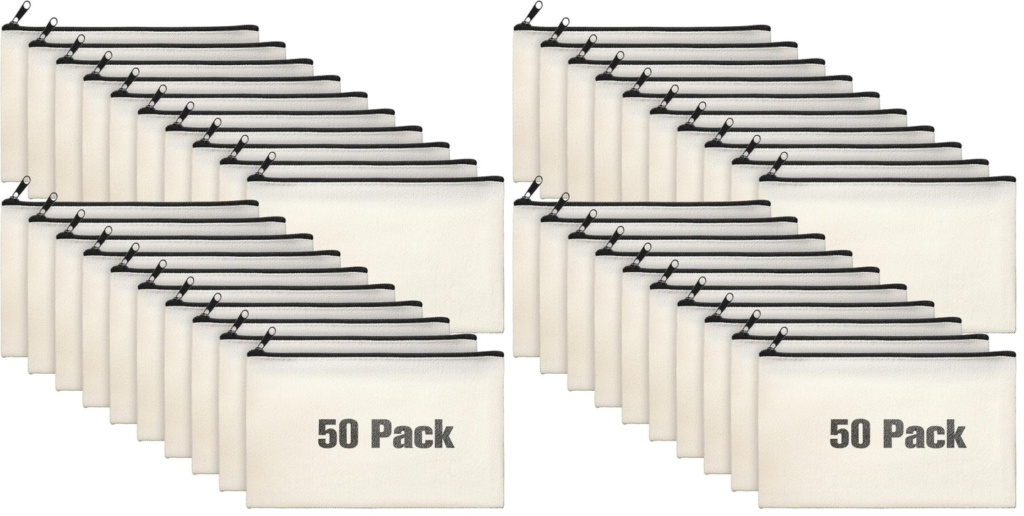 Frienda 50 Pcs Canvas Zipper Pouch Bulk Gift, Beige